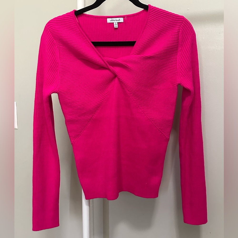 White Birch Hot Pink Ribbed Longsleeve Sweater with Front Twist size small